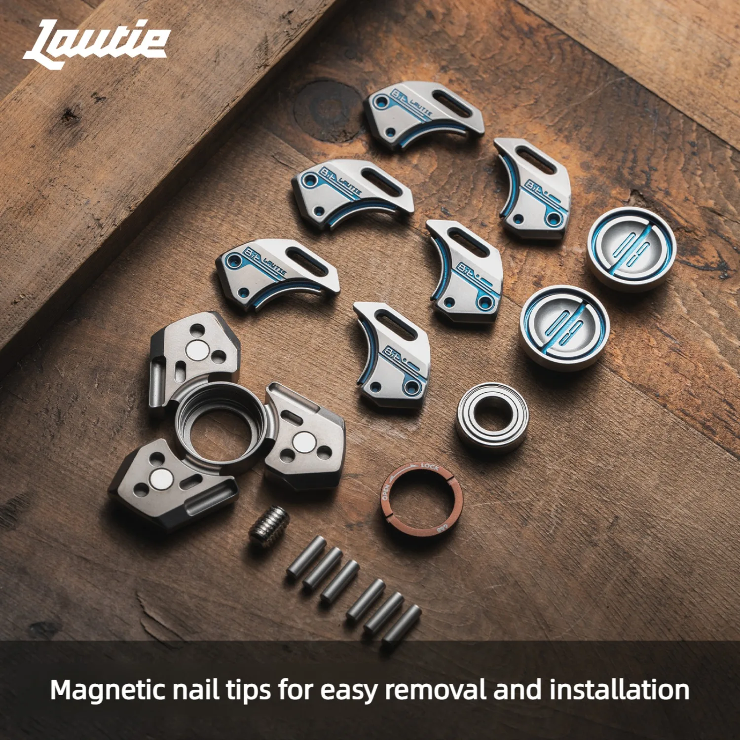 (予約注文) Lautie BIT09 三枚刃磁気オープンシェルチタン合金フィジェットスピナー、高金属デスクトップストレス解消おもちゃ