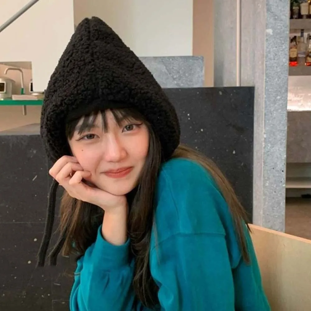 Personality Fluffy New Year Red Hat Solid Color Anti-cold Lambswool Cap Windproof Warmer Ear Protection Hat Winter