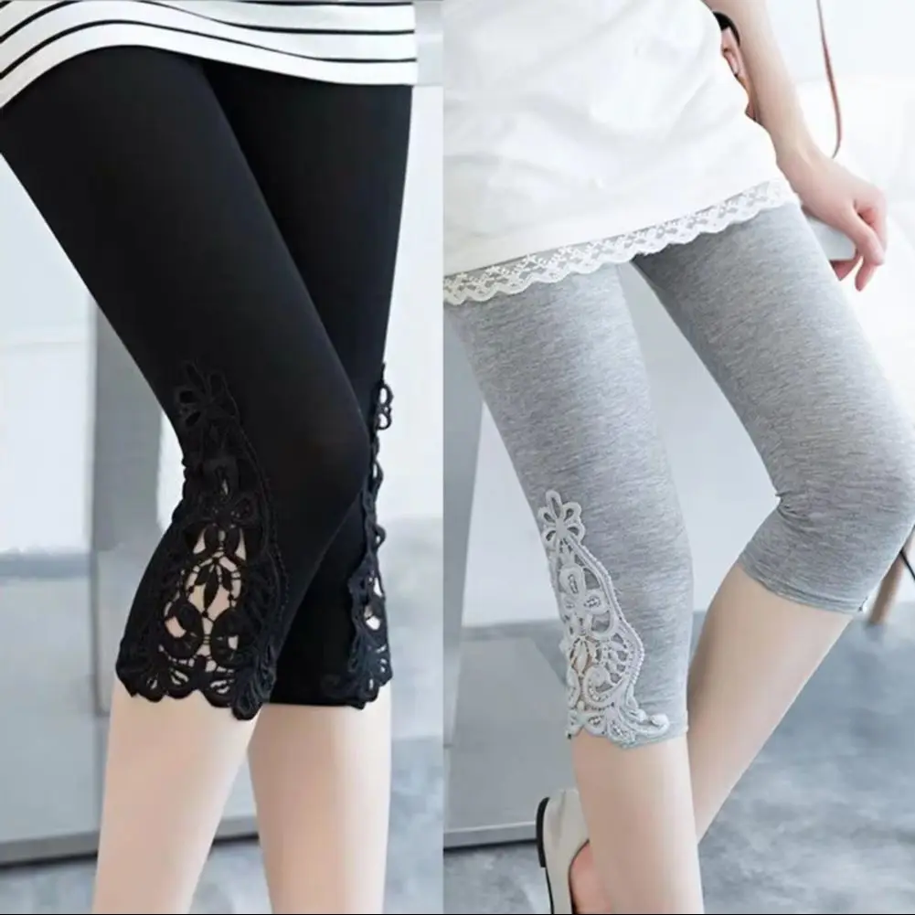 2025 Body Curve Enhancing Leggings Cropped Leggings High Waist Butt Lifting Lace Spliced Yoga pants Elastic Tights Women