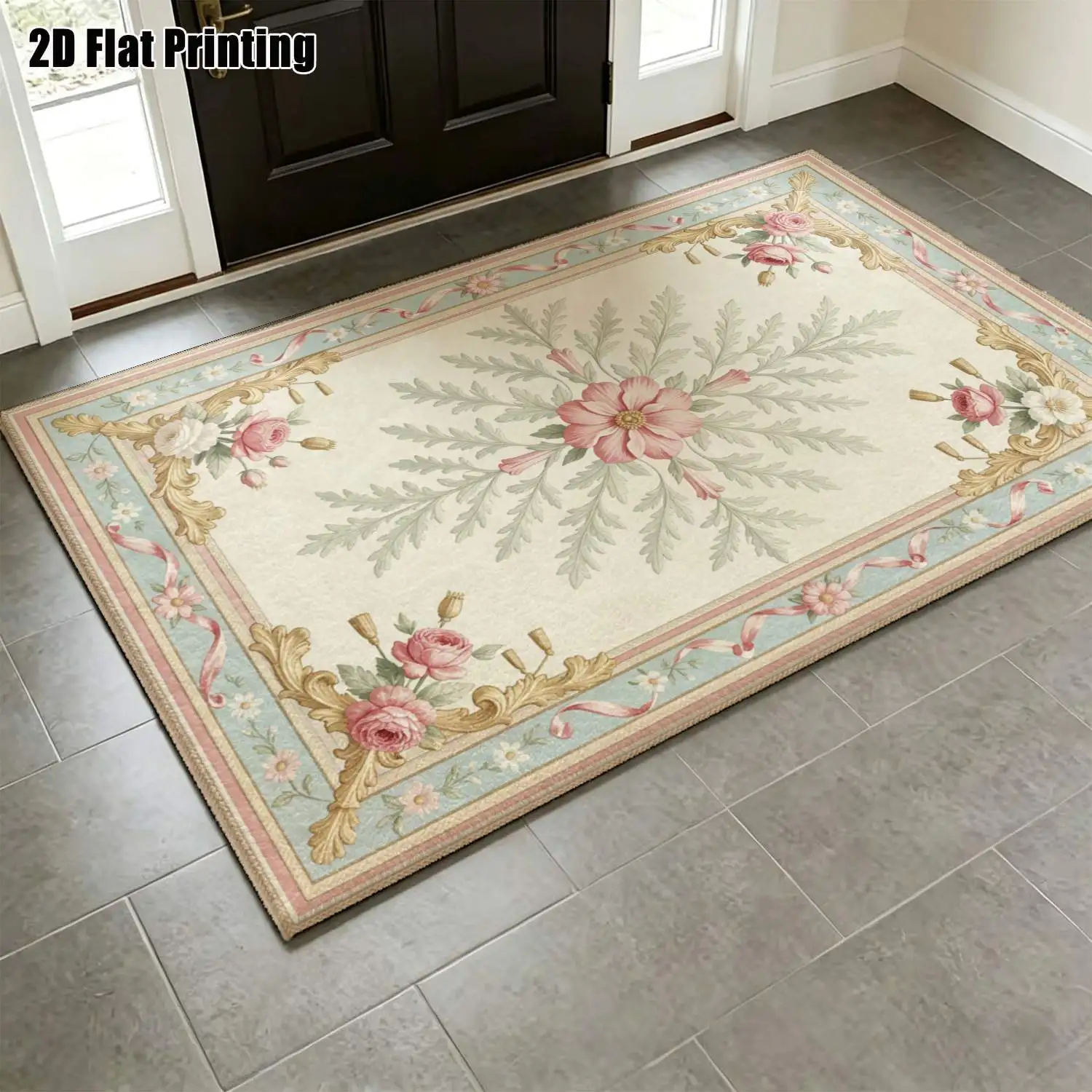 1Pc 2D Printed Pink Floral Carpet: Vintage European-Style, Fresh-Colored, Machine Washable, Multi-Size, Ideal for Home Decoration & Multi-Scene Use