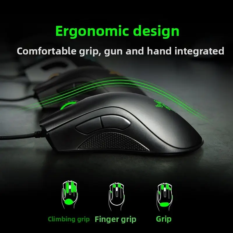 ماوس ألعاب سلكي Razer DeathAdder Essential بدقة 6400DPI، مستشعر بصري، 5 أزرار مستقلة للابتوب والكمبيوتر - 5