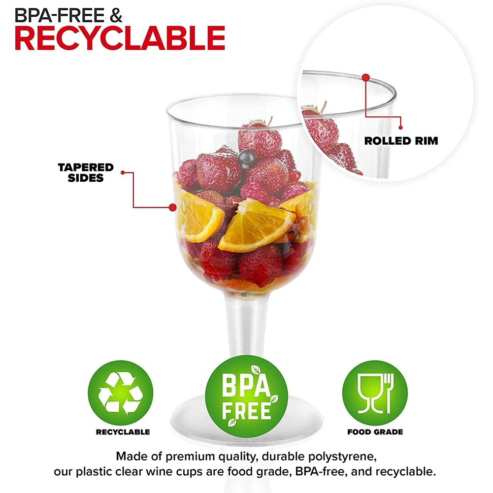 Clear Plastic Wine Glass Recyclable - Shatterproof Wine Goblet - Disposable & Reusable Cups for Champagne Dessert 12Pcs