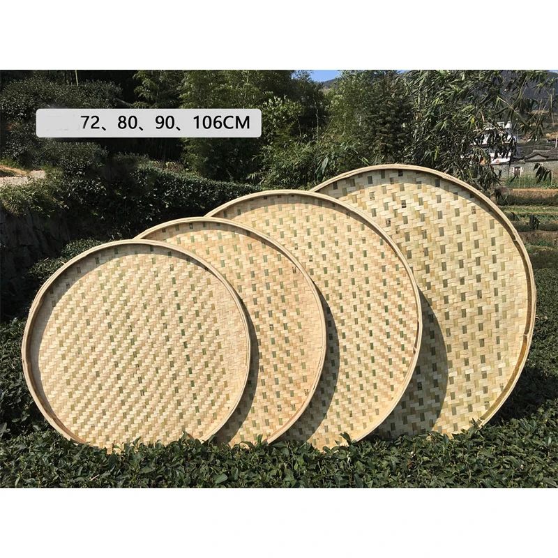 Handmade Weaving Bamboo Sieve Raft Round Dustpan Storage Trays Basket DIY Home Decor Fruit Bread Baskets Kitchen Storage