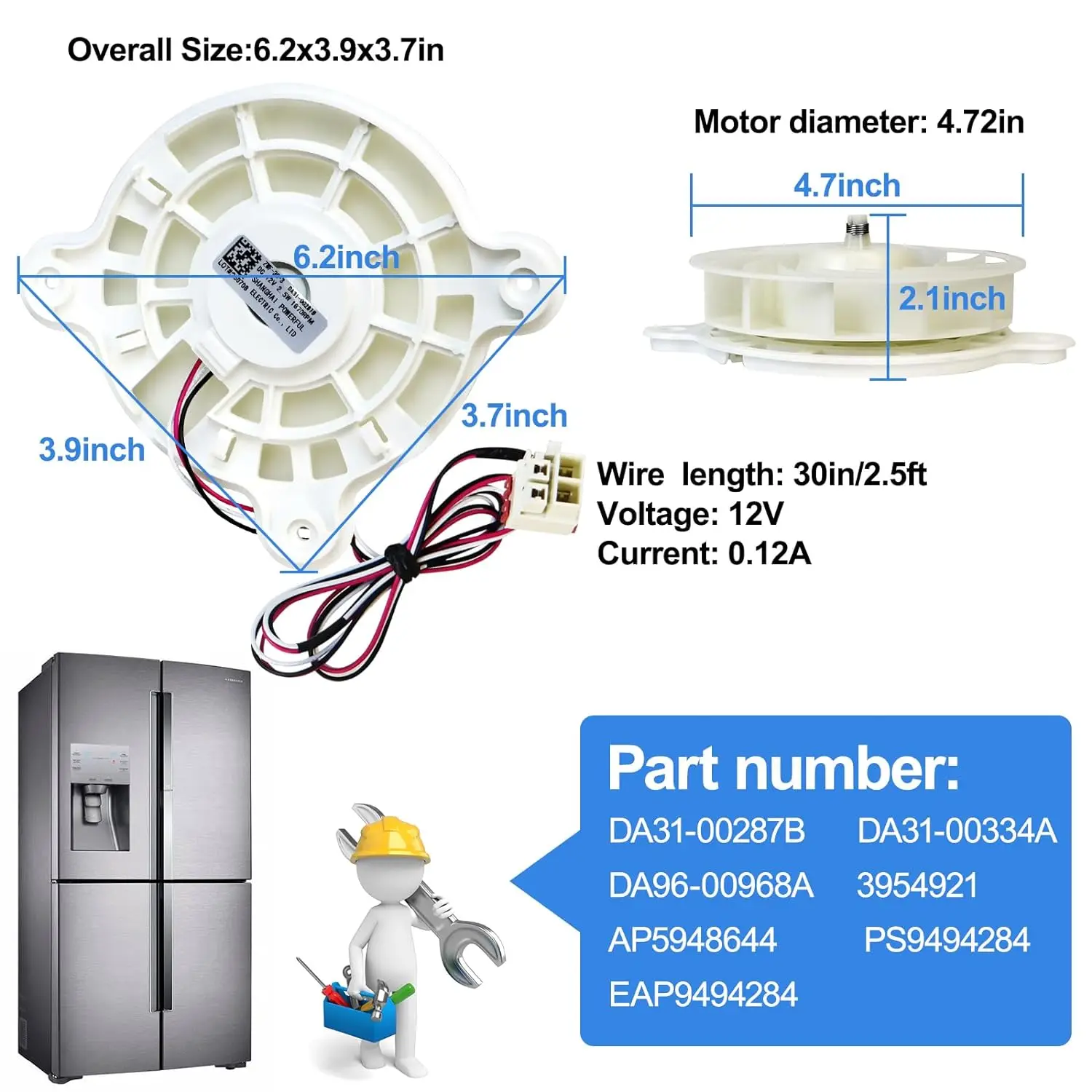 DA31-00287B Refrigerator Evaporator Fan Motor Replacement for Sam-sung Refrigerator Freezer Fan Motor Parts Fridge Parts