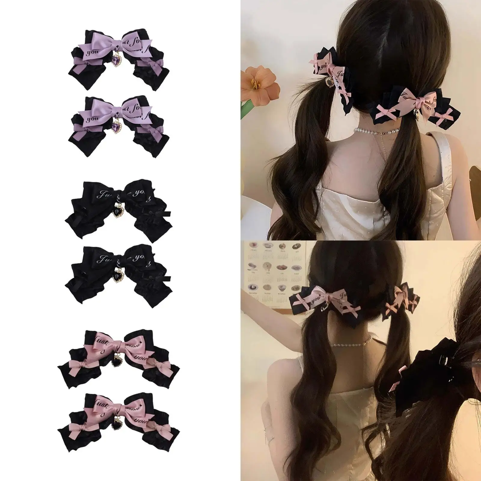 

2x Lolita Bow Hair Clips Cosplay Anime Accessories Double Ponytail Clip Bow Ponytail Holder Headpiece Decor Gothic Hair Bows