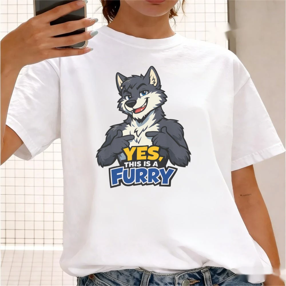 YES THIS IS A FURRY Anthro Wolf Cartoon T-Shirt Furry Fandom Tee Fursona Shirt Fluffy Lover Gift Tshirt Men Unisex Cotton Tops