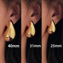 Vintage Gold Color Waterdrop Stud Earrings for Women Fashion Metal Glossy Thick Chunky Teardrop Earrings Jewelry Gifts