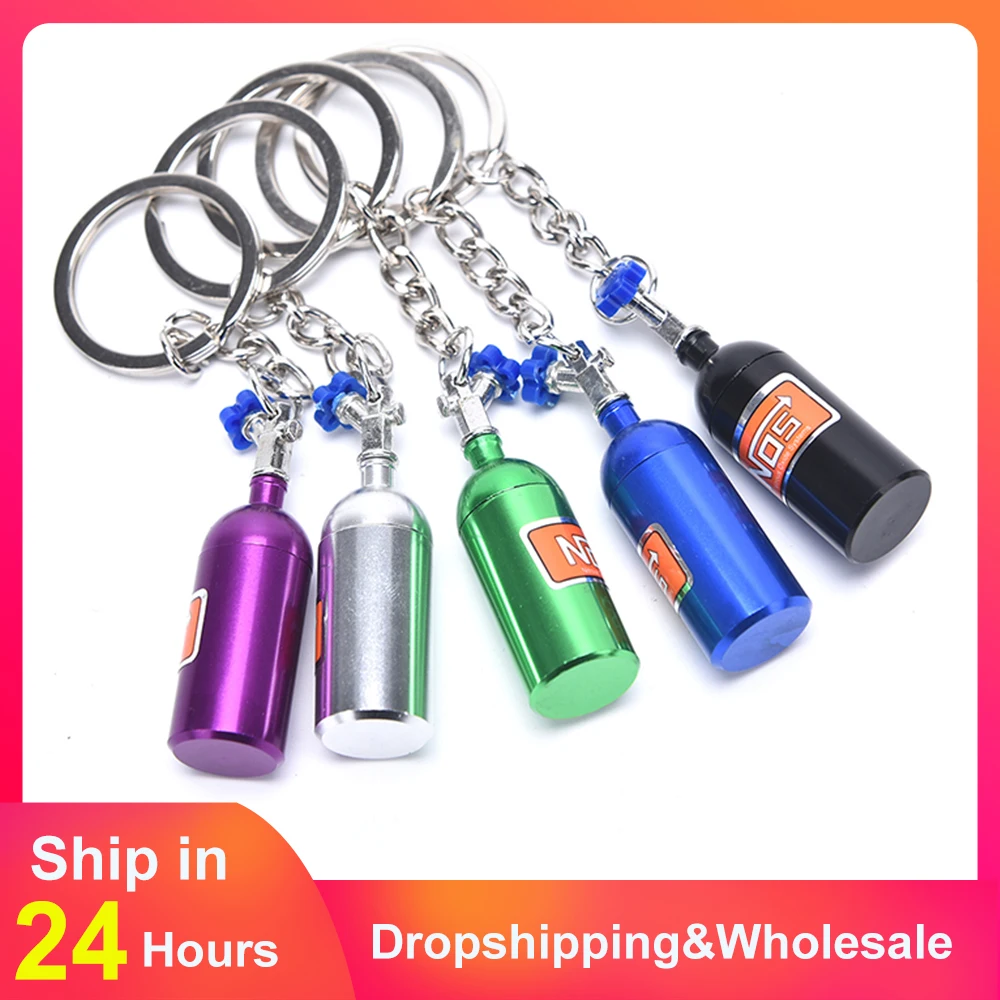 Car Turbo NOS Keychain Nitrogen Bottle Metal Key Chain Key Ring Stash Pill Box Storage