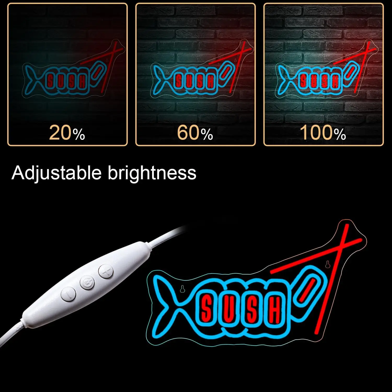 Sushi Fish Neon Sign Dimmable Light Up Sign Wall Decor For Sushi Shop Restaurant Home Kitchen Party Decor