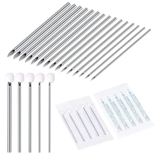Imagen 2 del producto 100/200/300 Uds agujas de perforación corporal estériles desechables 12-20G agujas de tatuaje esterilizadas herramienta de acero quirúrgico para oreja ceja labio