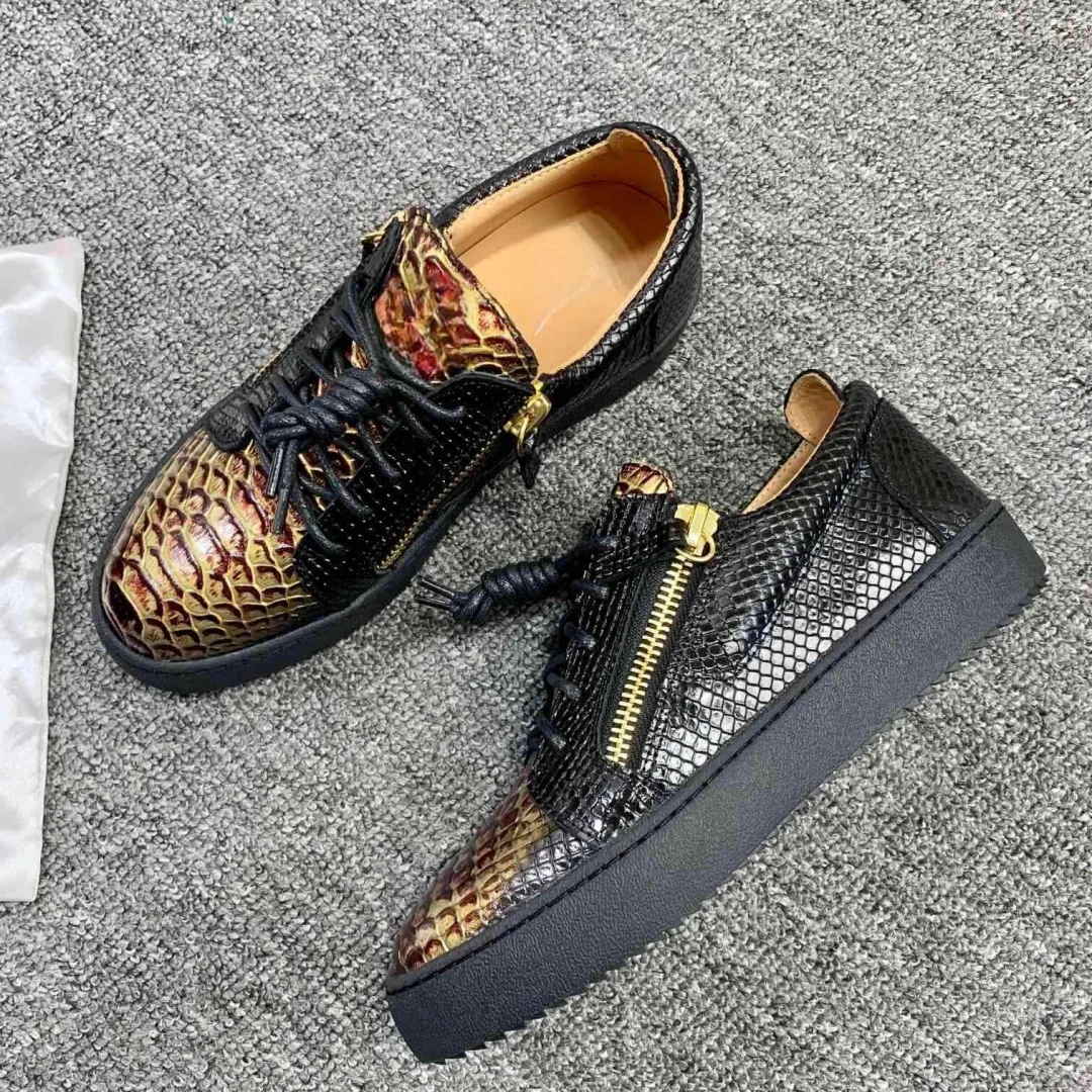 

Top Hight Quality Casual Sneakers For Men and Women Real Leather Brand Designer Unisex Tennis Shoes GZ Zipper Loafer Shoes G0075