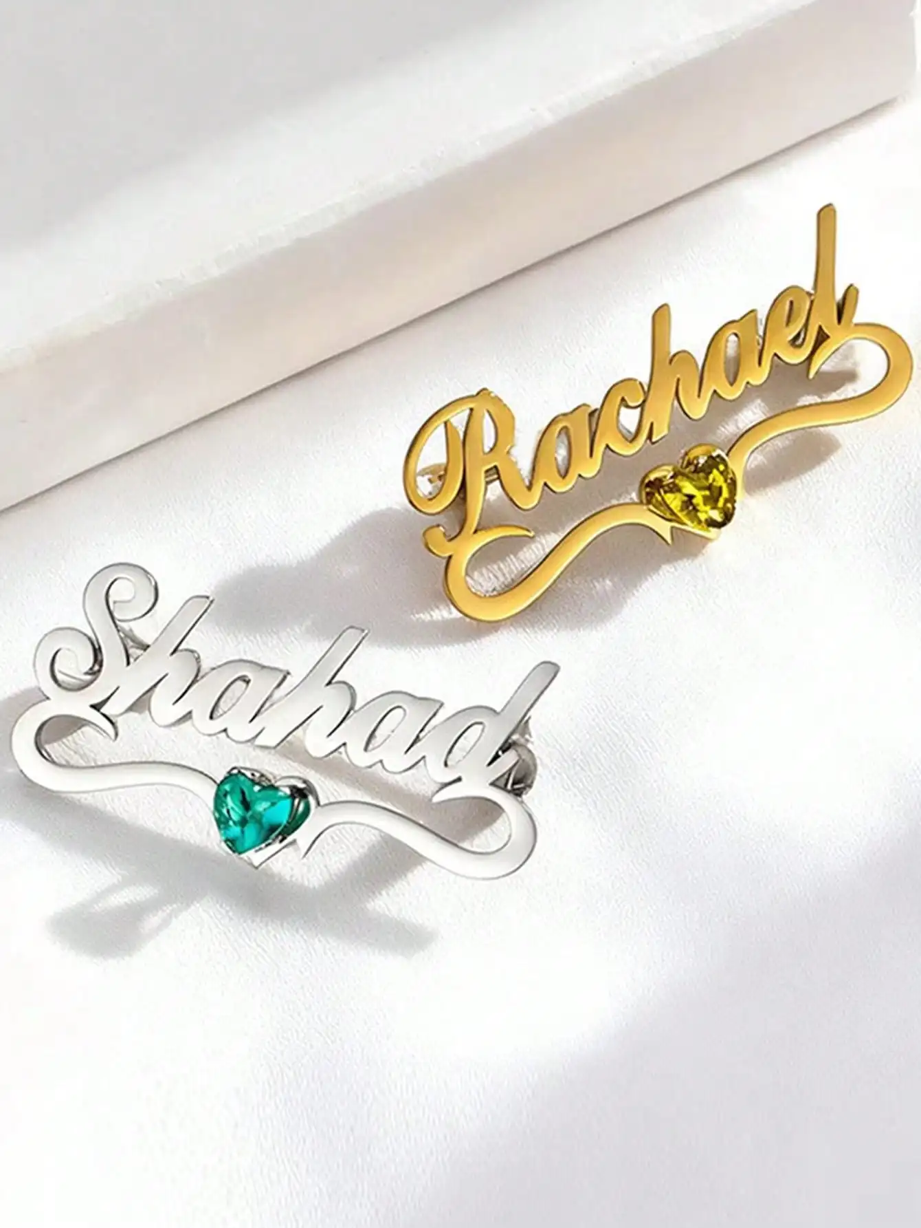 Customized Ribbon Name Brooches Personalized Stainless Steel Ribbon Heart Birthstone Name Lapel Pin Brooch Custom Jewelry view 3