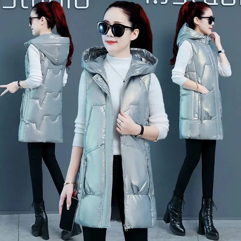 

Winter Sleeveless Jacket Female Down Vest Nice New Duck Down Puffer Waistcoat Long Hooded Winderproof Outwear Women Gilet