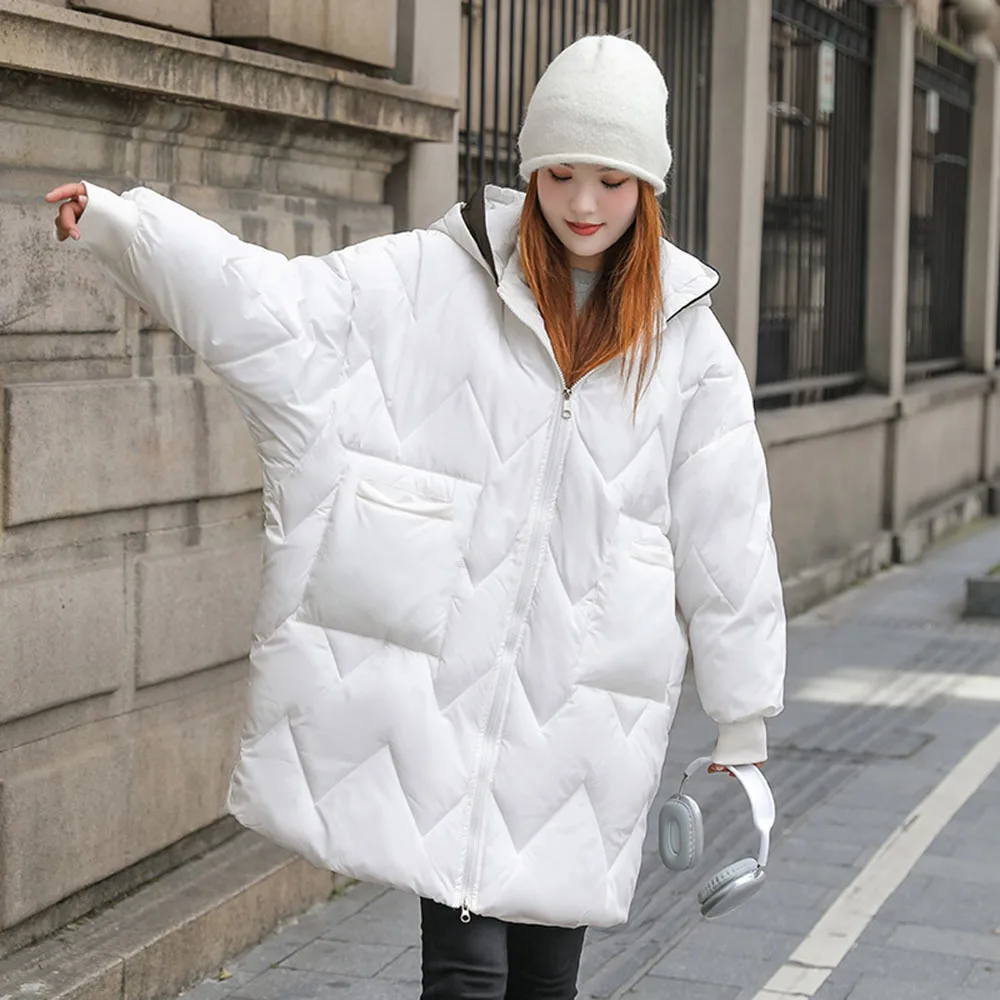 Parka mi-longue rembourrée en coton pour hommes et femmes, vêtements à capuche de dessin animé, manteau pour couples, mode hiver