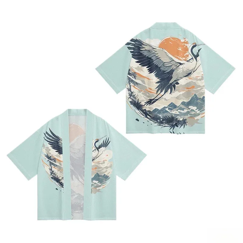 نمط جديد عصري الرجال النساء نفس النمط الحيوان طباعة نمط تصميم الصيف متعددة الوظائف ثوب الكيمونو الياباني فضفاض