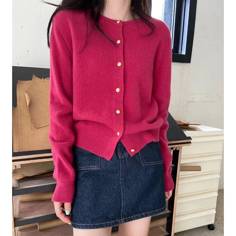 

M-XL Лидер продаж, новый женский кардиган с круглым вырезом 100, шерстяной свитер с длинными рукавами, тонкий модный осенне-зимний женский топ