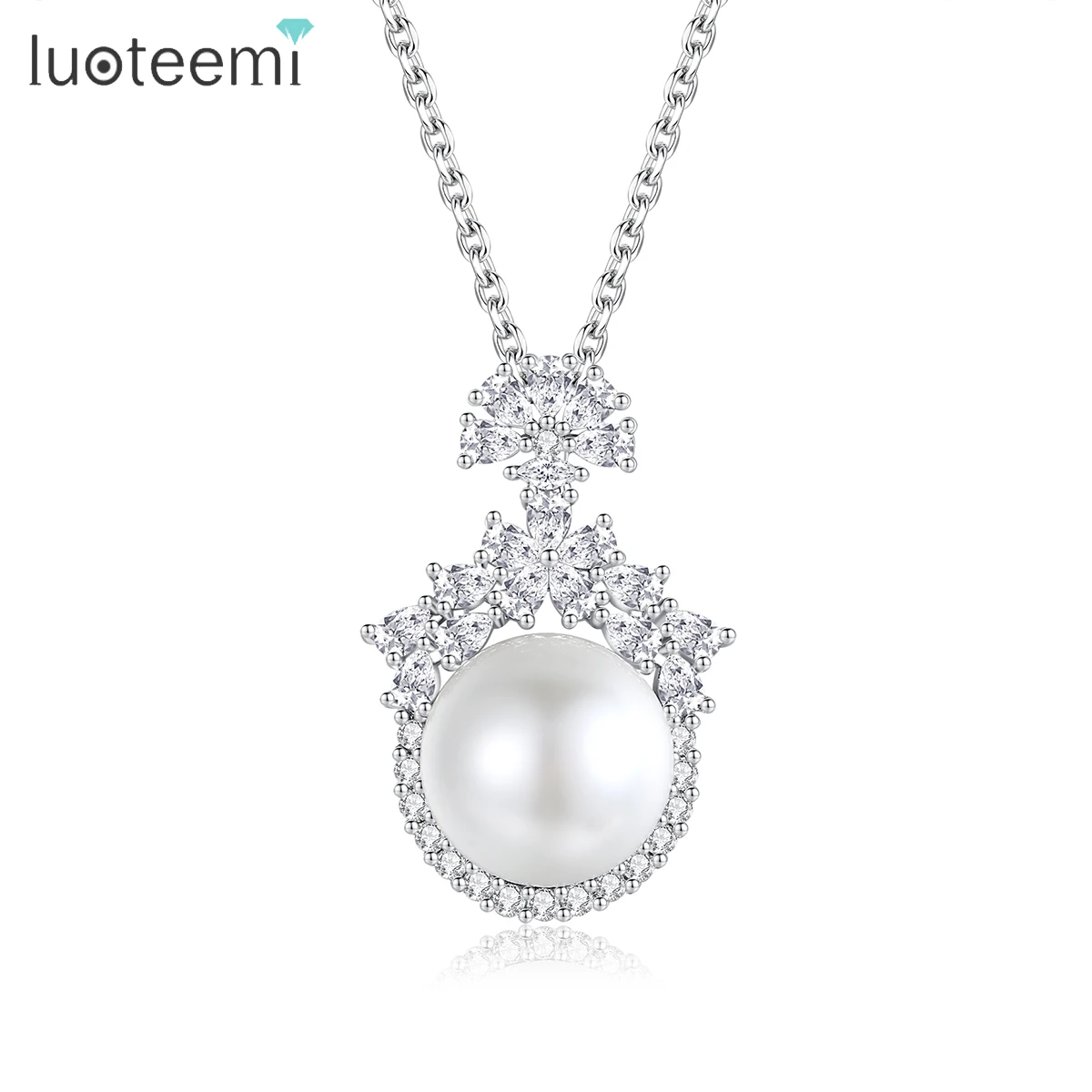 

LUOTEEMI Attractive Cubic Zirconia Pendant Necklaces Classic Imitation Pearl Elegant Jewelry for Women Girls Wedding Accessories