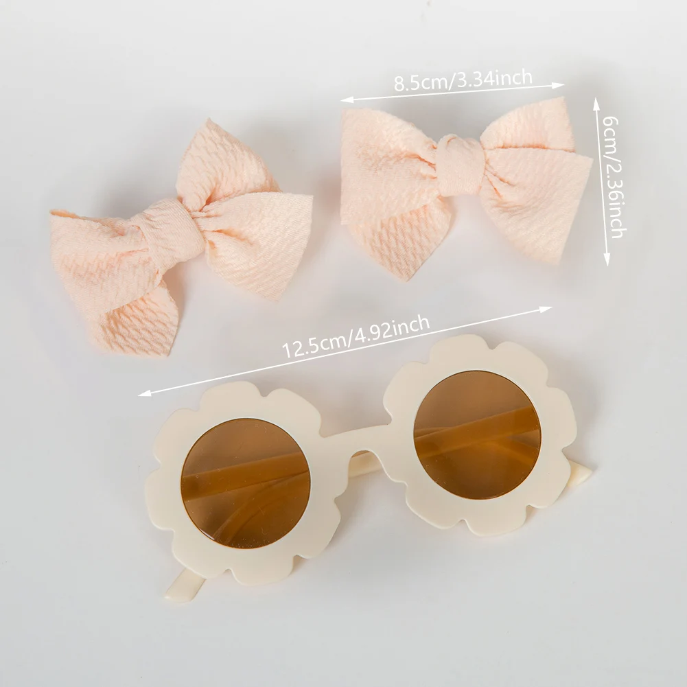 12Sets/Lot Flower Sunglasses 8.5cm Baby Girls Hair Clips Bullet Fabric Princess Hair Bows Hairpins Kids Outdoor Sun Glasses