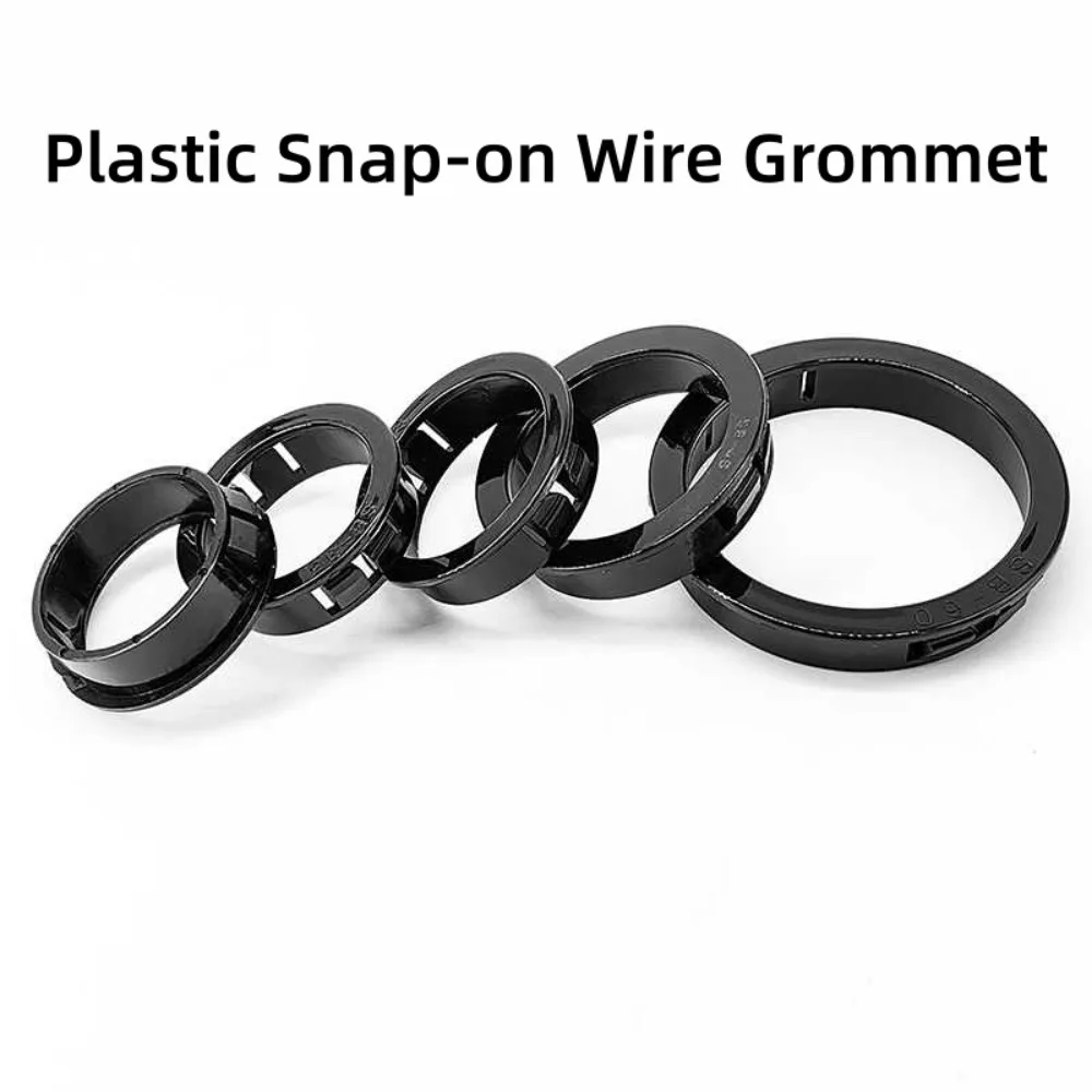 Durable Black Snap-On Wire Grommets, 8-50mm Desk Cable Hole Plug, PC Wire Inlet Outlet Seal Ring for Cable Management