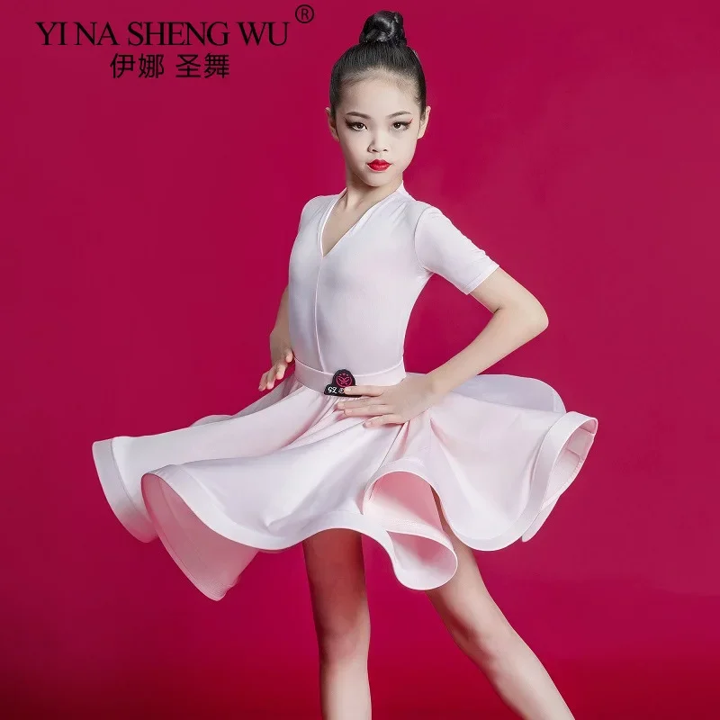 Abito da ballo latino per bambini Costume da competizione latino per ragazze di fascia alta Rumba Cha Cha Samba Abito da pratica Abito di fascia alta