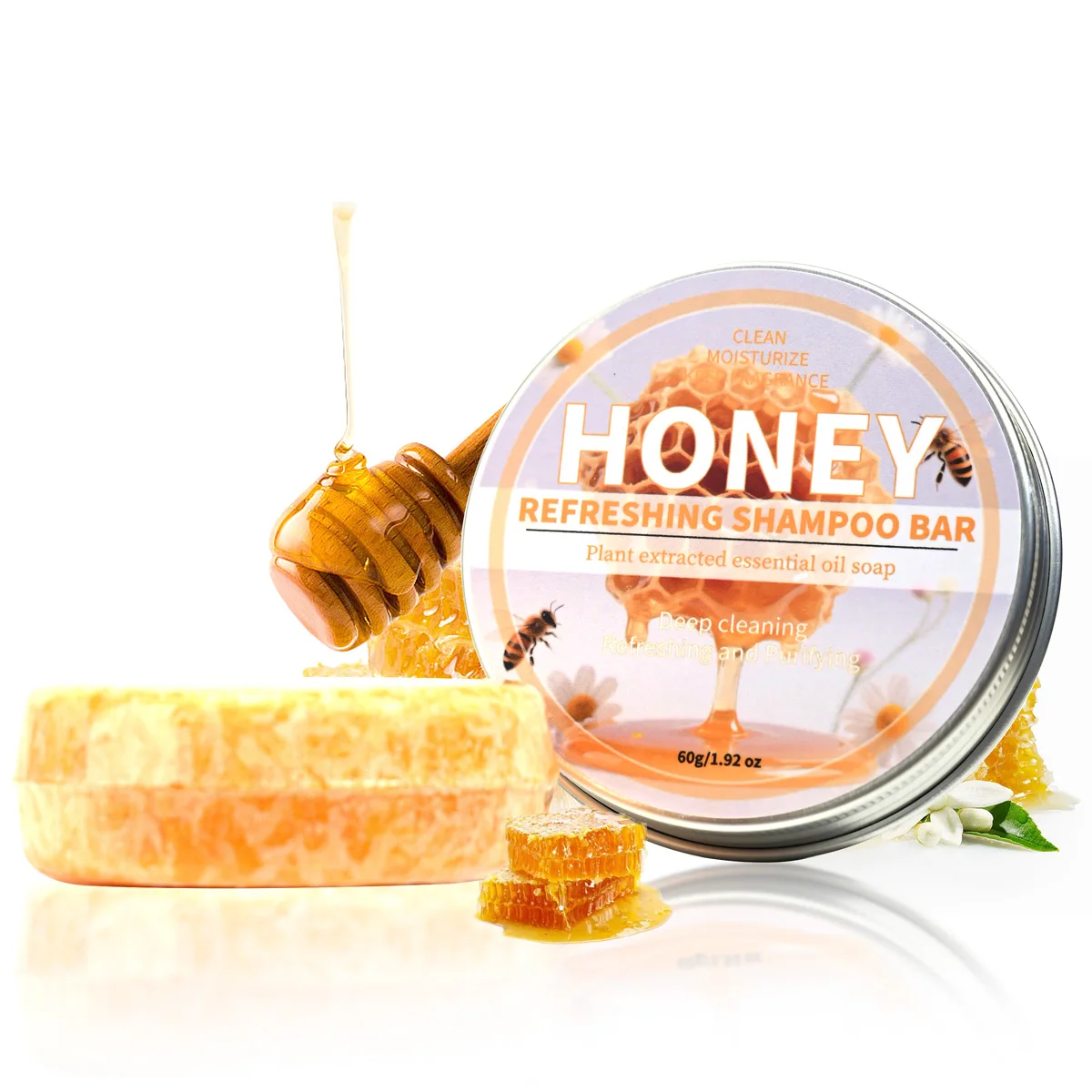 22 + champú sólido de miel, champú de limpieza nutritivo, jabón de limpieza profunda hecho a mano, caja de aluminio portátil, jabón de viaje para Hotel