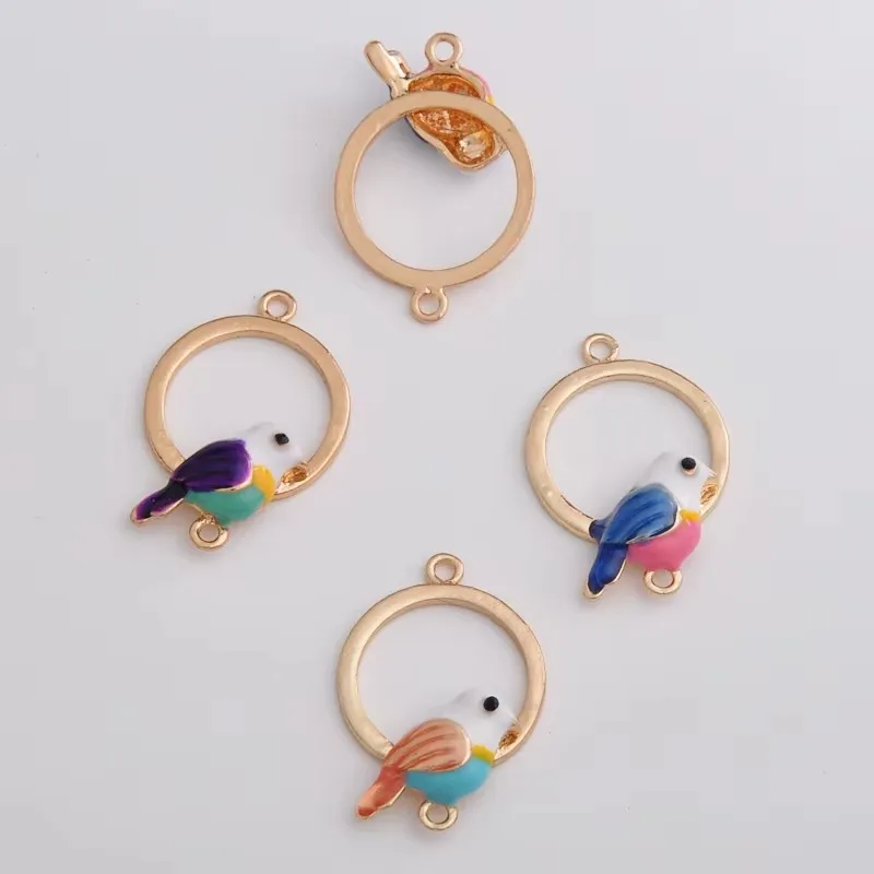 10pcs Exquisite Craft Animal Accessories, Fashion Design Oil Magpie Pendant Accessories, Handmade Diy Bird Double Pendant Earrin