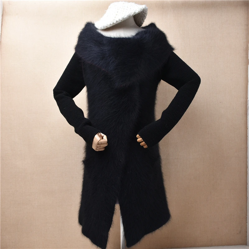 

Heavy Thick Female Women Fall Winter Warm Hairy Mink Cashmere Knitted Scarf Neck Slim Cardigans Angora Fur Jacket Sweater Coat