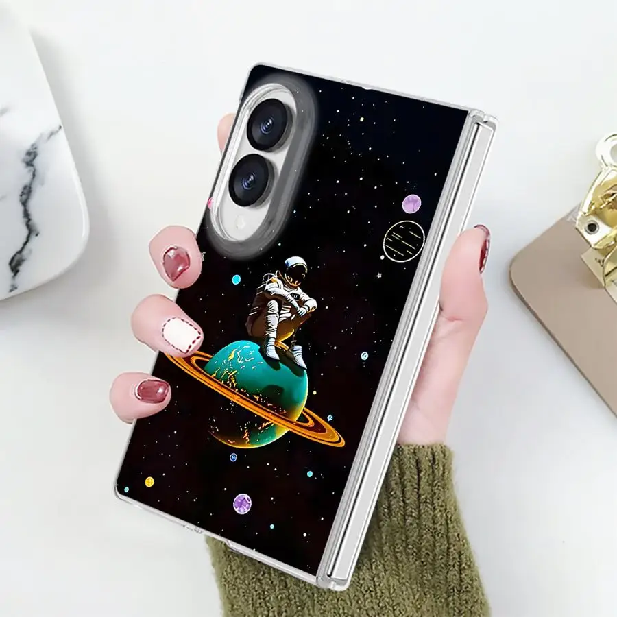 Transparent Phone Cover Case for Samsung Galaxy Z Fold 8 ZFold 8 PC Hard Luxury ZFold8 Cartoon Planet Astronaut