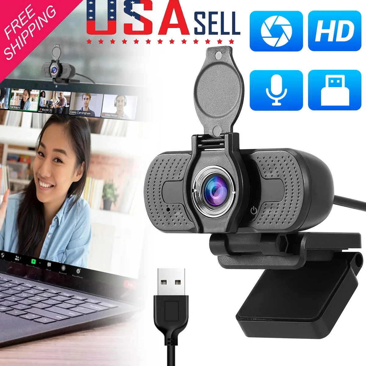 

1080P Full HD USB Webcam For PC Desktop Laptop Web Camera with Microphone/FHD US