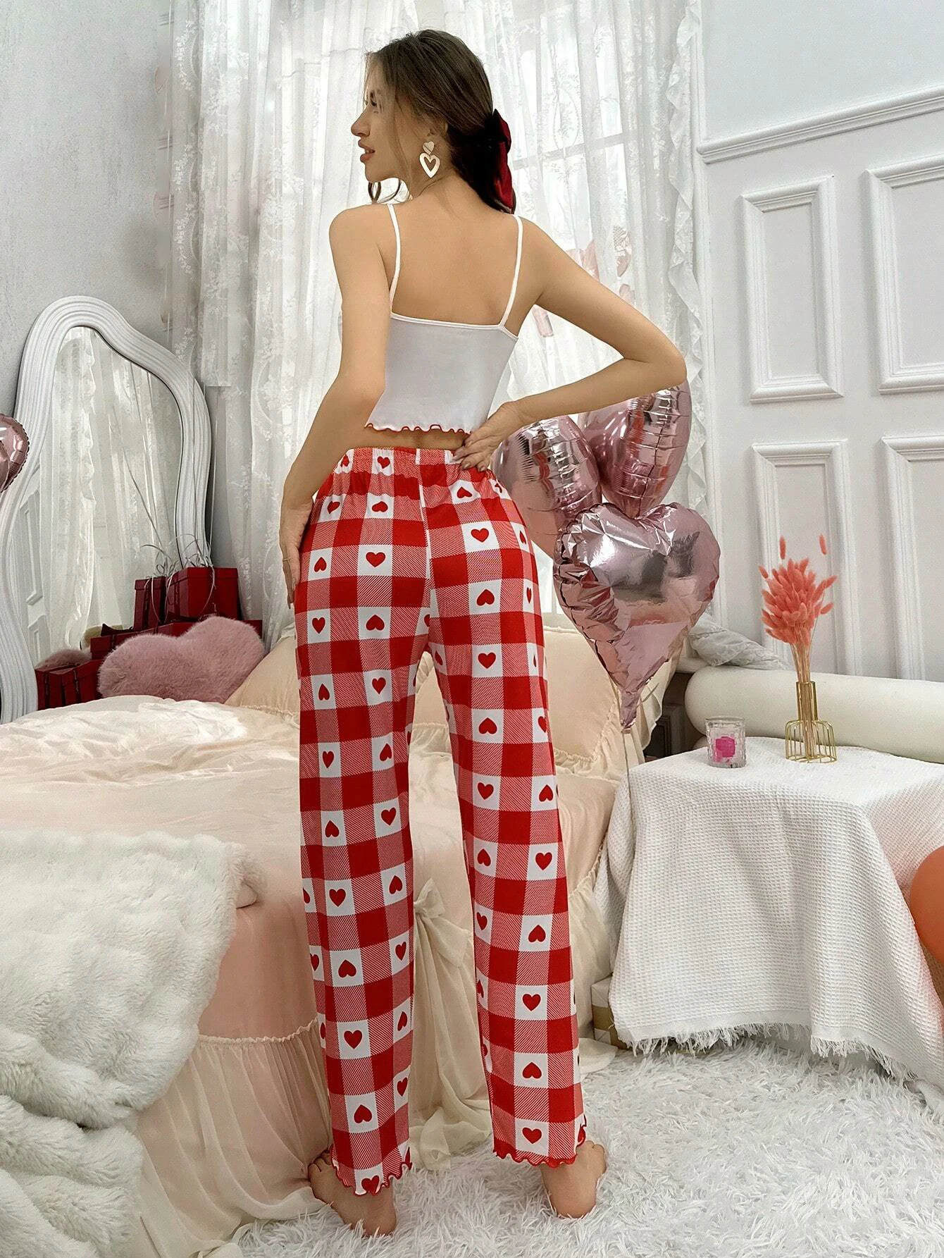 Women\'s new style pajamas halter top trousers heart pattern casual elegant two-piece home wear