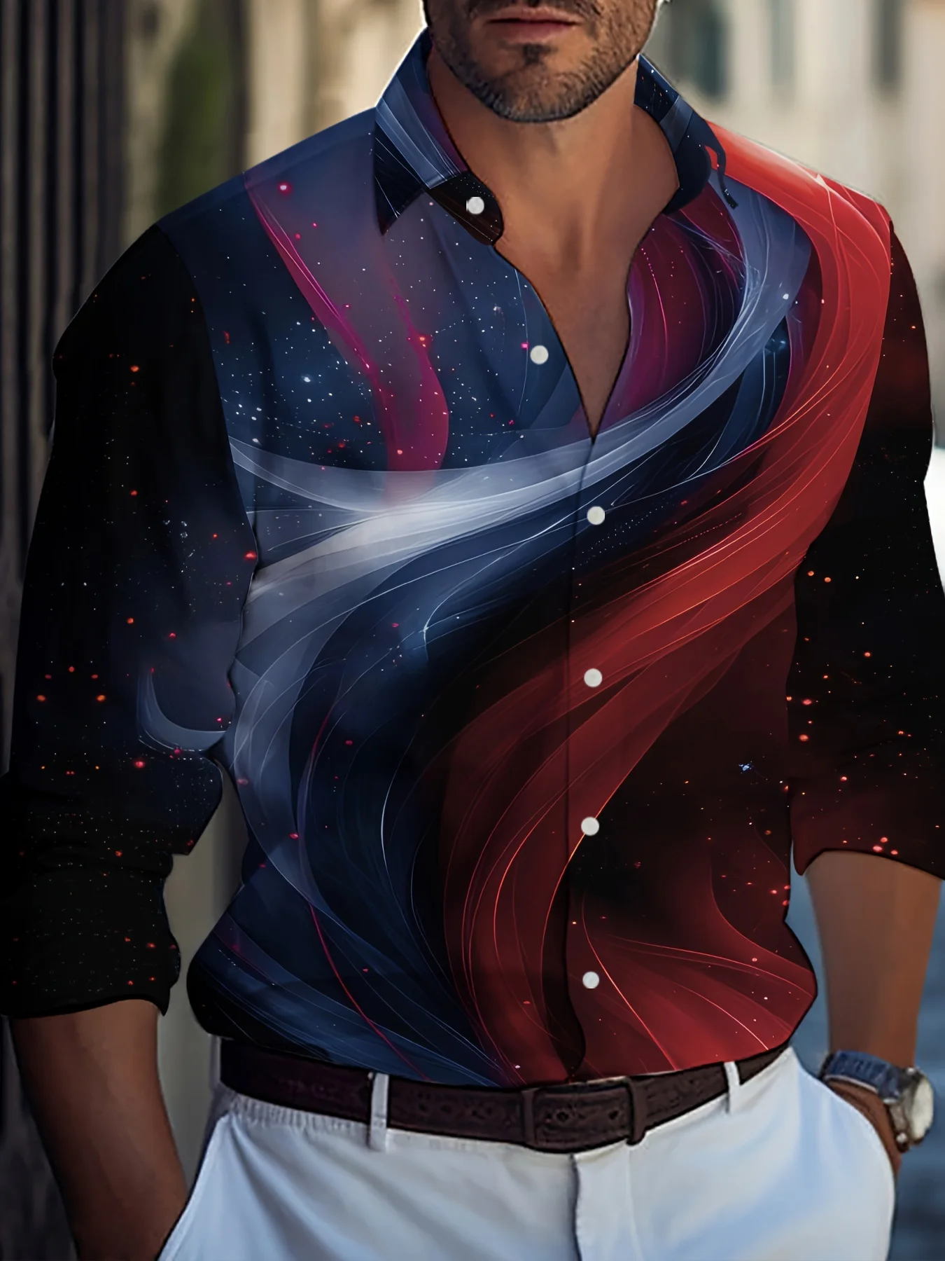 

multicolour Abstract stripe pattern 3d Print Men Long Sleeve Shirts Autumn Casual New Single-Breasted Blouse Men's Clothing