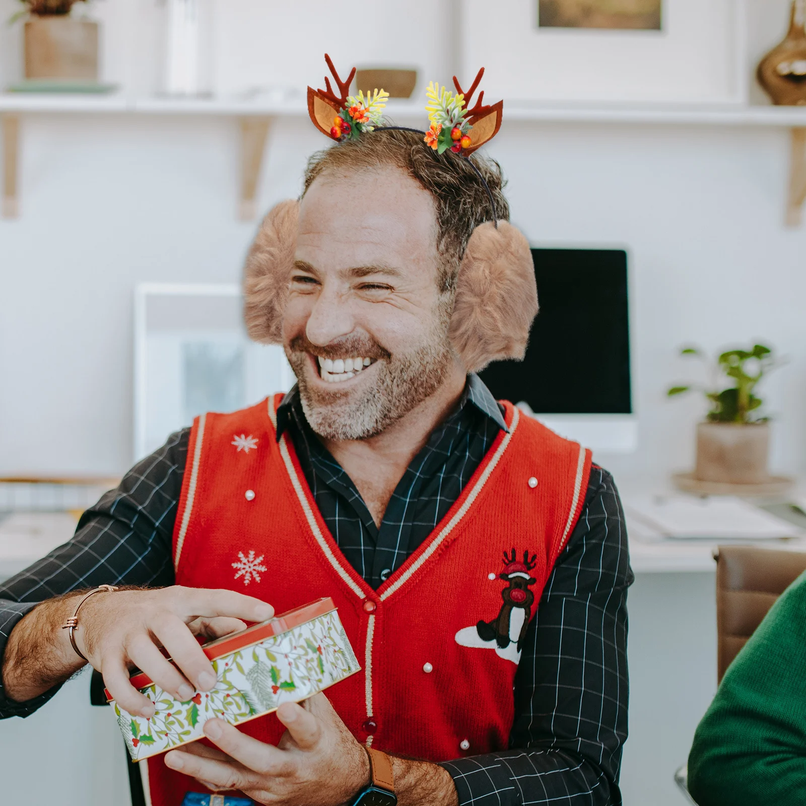 قرون عقال غطاء للأذنين عيد الميلاد مضحك الأذن دفئا الشتاء حماية لينة ناعمة مريحة أنيقة المرأة غطاء الرأس