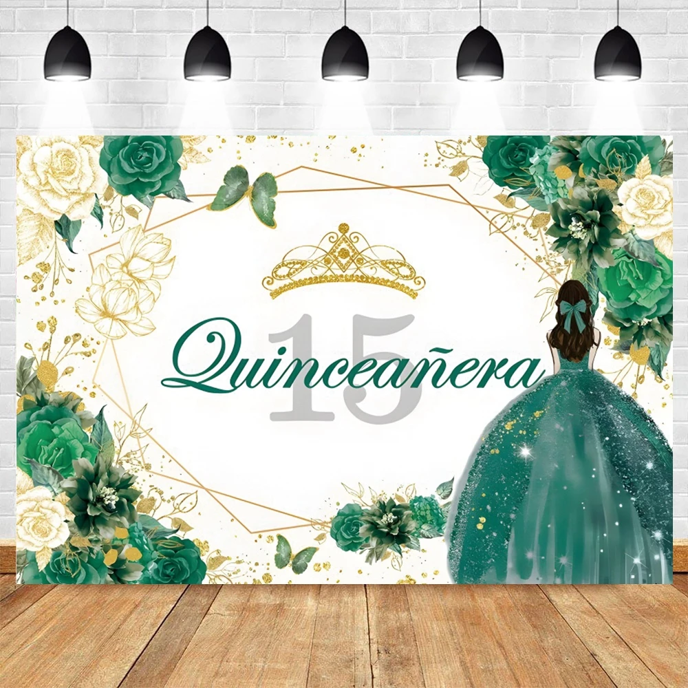 Baby Girl's 15th Birthday Quinceanera Backdrop Dress Crown Party Decor Photography Background Portrait Photographic Photo Studio