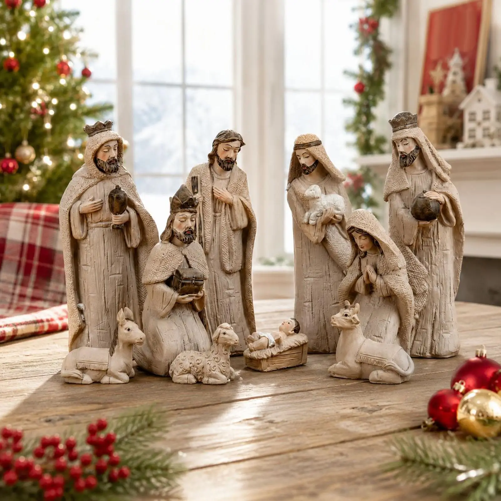 Christmas Nativity Vintage Resin Religious Holy Family Decoration Nativity Figurines Sets for Living Room Bedroom Office Desk