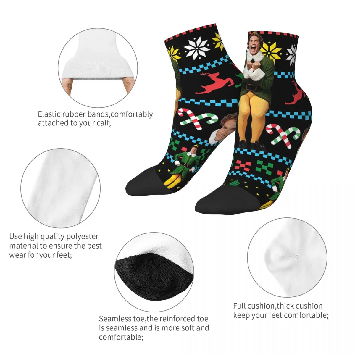 Buddy The Elf Ugly Christmas Sweater Xmas Movie Will Ferrell Socks Harajuku Stockings All Season Socks Accessories for Man Woman