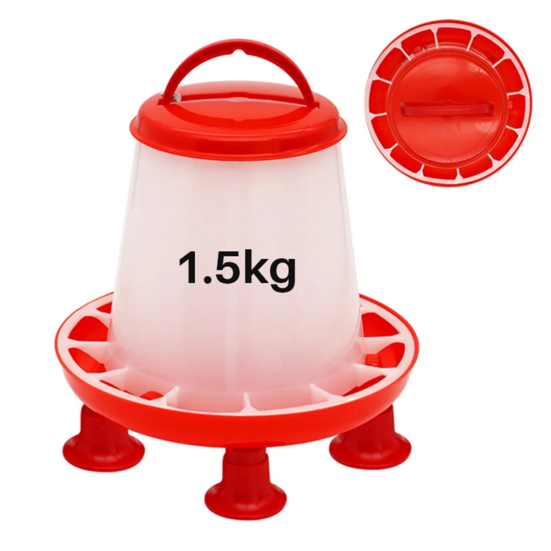 1.5kg Chicken Duck Feeder Bucket With Leg Poultry Food Fountain Chicken Chick Hen Lid Handle Feeding Watering Supplies