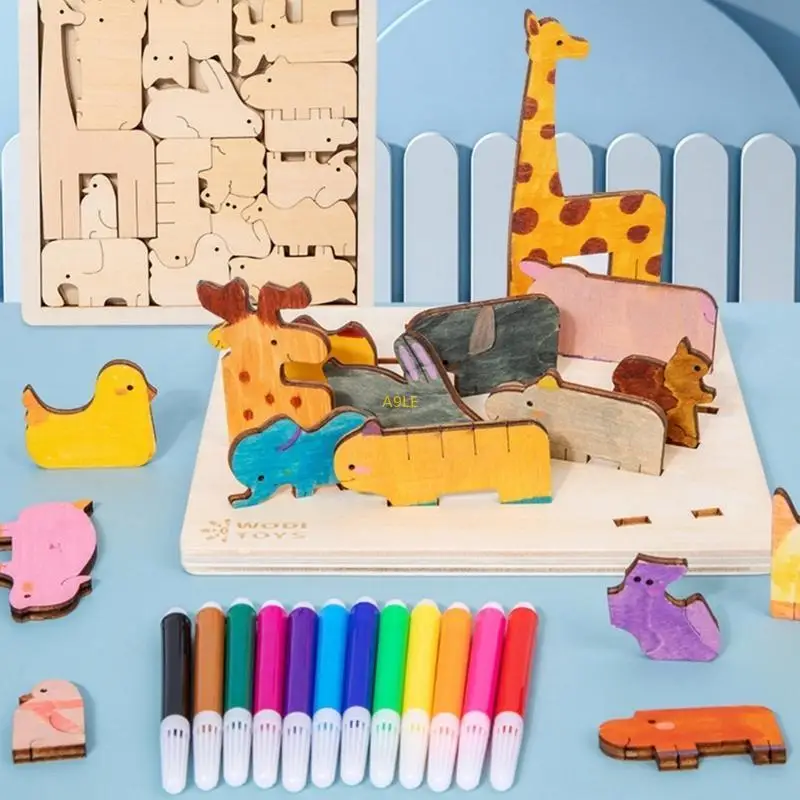 Blocco puzzle non dipinto che disegna giocattolo giocattolo giocattolo per bambini