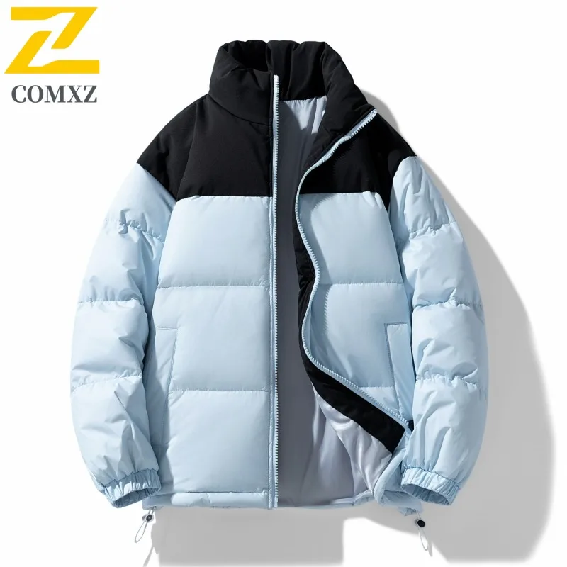 Winter Outdoor Color Block Down Jacket Unisex Stand Collar Splice Design Thickened Warm Coat Windproof Water Streetwear Parka