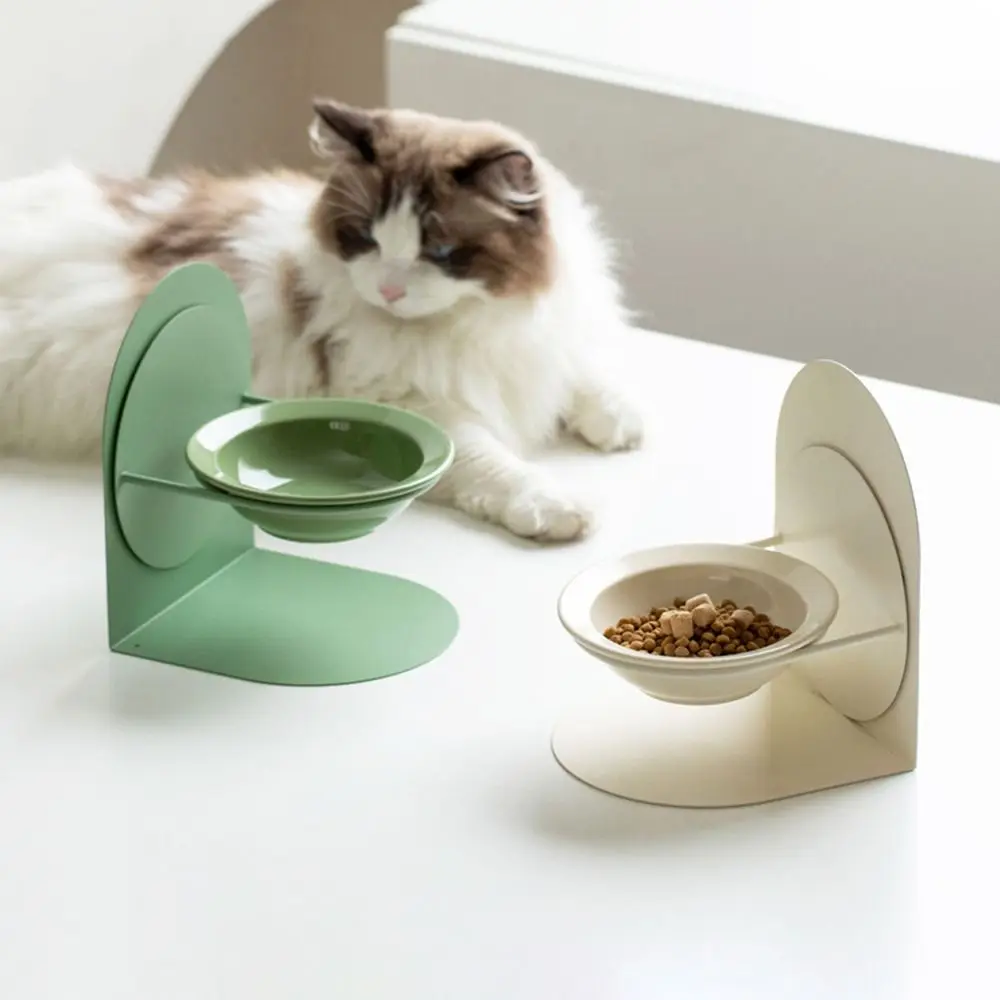 

Anti Vomiting Ceramic Cat Bowl Inclined Anti Slip Cat Feeding Station Neck Protection Adjustable Height Elevated Cat Water Bowl