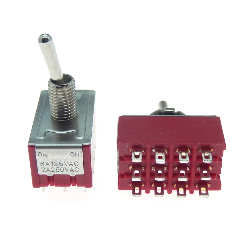 1 PC NEW Red 12 Pins ON-OFF-ON/ON ON 3/2 Position Mini Toggle Switch AC 6A/125V 2A/250V With Solder Terminal waterproof