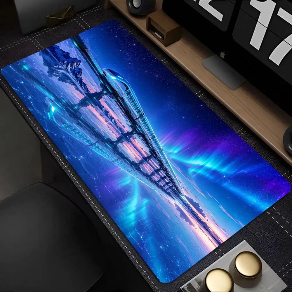 Dreamy Starry Galaxy Night Train Calm Lake Mountain Nightscape Large Anti-Slip Extended Gaming Keyboard Mouse Pad