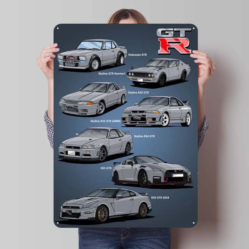 Nissan GTR Family Sign Cars Poster Decoration for Home Decor Items Metal Tin Sign for Garage Wall Art Decoration Man Cave Retro