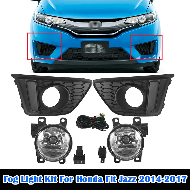 1set For Honda Fit jazz 2014 2015 2016 2017 DRL Fog Lights Daytime Running Lamp With Wires Switch kit Car Accessories