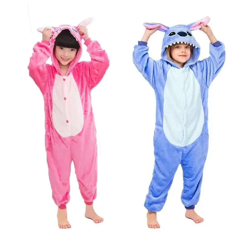 디즈니 릴로 스티치 스티치 코스프레 의상 점프 슈트 잠옷 소년과 소녀 Kigurumi Onesies 겨울 따뜻한 생일 선물