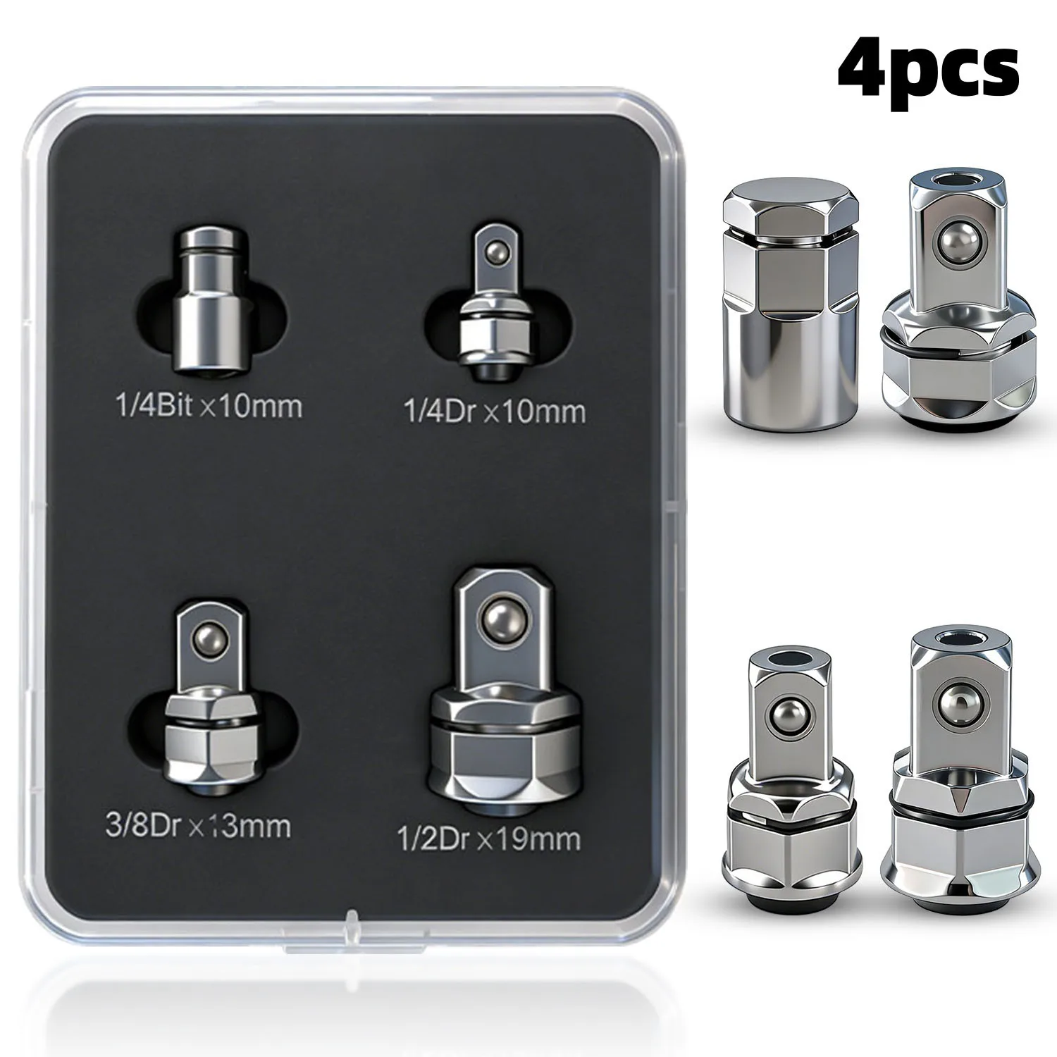 4Pcs Hex to Square Drive Socket Adapter Set, CR-V Ratchet Wrench Converter Kit (1/4