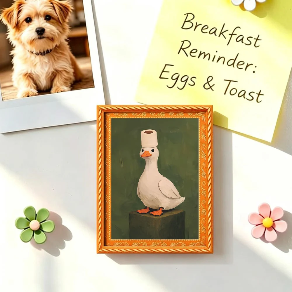 1 Piece of Cute Duck Refrigerator Magnet, Vintage Art Wooden Mini Decorative Painting, Fun Duck with a Tissue Pattern on Its Head, Creative Home Kitchen Decoration, Artistic Gift, Suitable for Decorating the Kitchen or Office Whiteboard