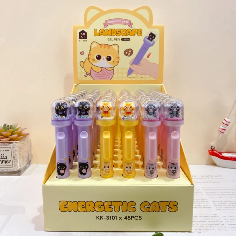 

24pcs/lot Kawaii Cat Press Gel Pen Cute 0.5mm Black Ink Neutral Pens Gift Stationery Office School Supplies