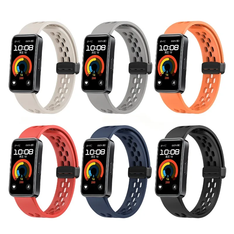 Magnetyczna składana klamra Silikonowy pasek do zegarka Wymienna bransoletka do inteligentnego zegarka Oddychające akcesoria do paska Huawei