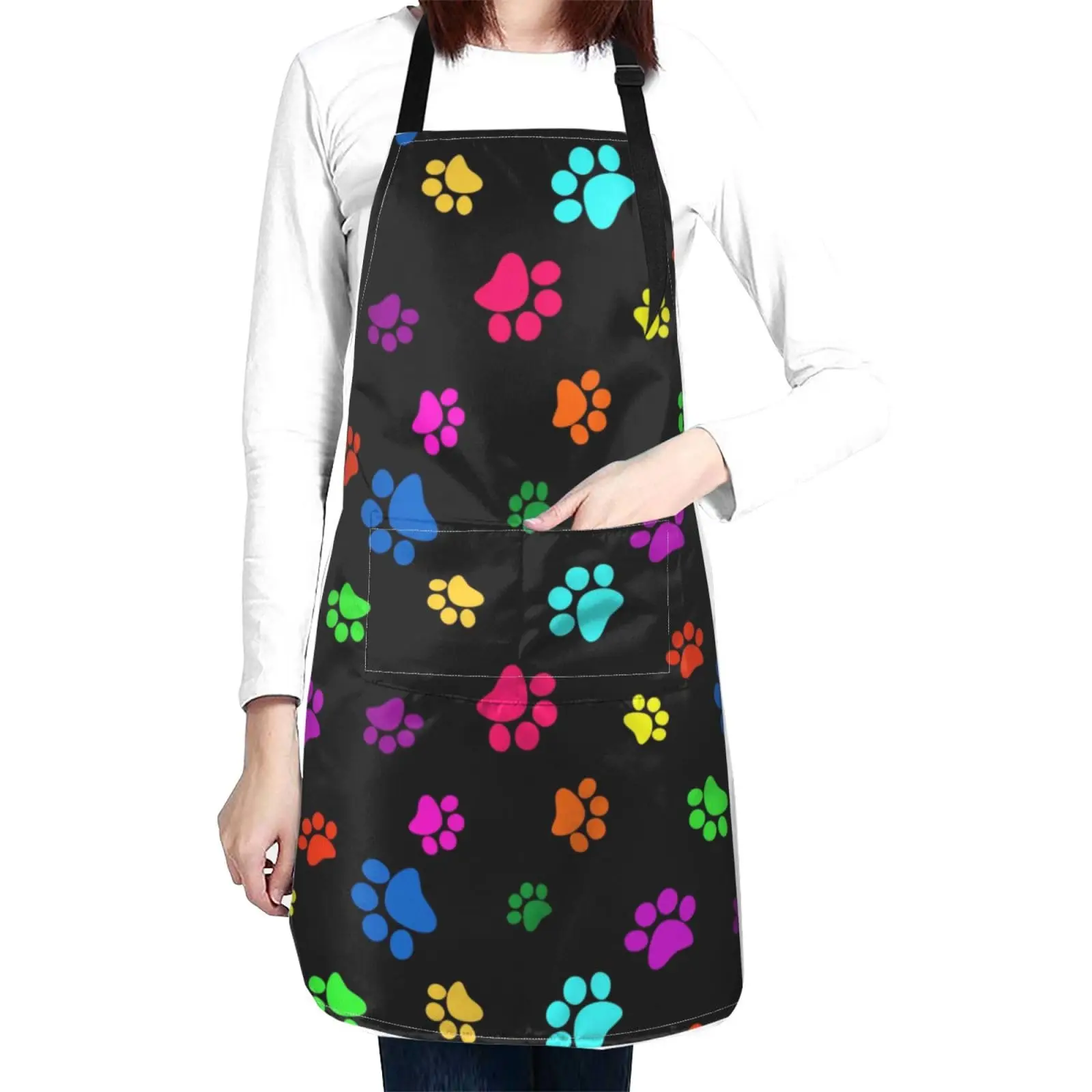 

Colorful Dogs Paws Waterproof Apron With 2 Pockets Cute Pet Animal Paw Kitchen Chef Aprons Bibs For Grooming Cooking Baking