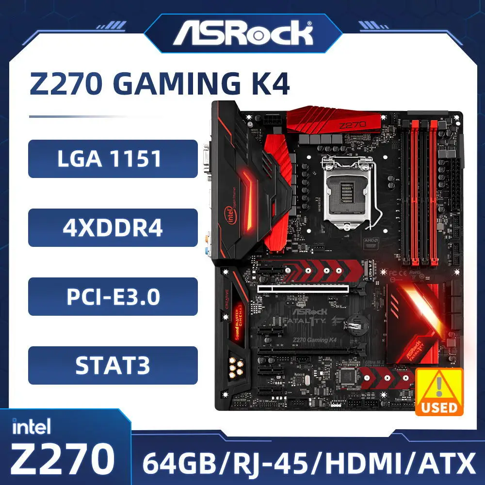 

Материнская плата Intel Z270 1151 ASRock Z270 GAMING K4 4 × DDR4 64 ГБ PCI-E 3.0 2 × M.2 6 × SATA III USB3.1 для процессора Intel 6-го/7 поколения Core